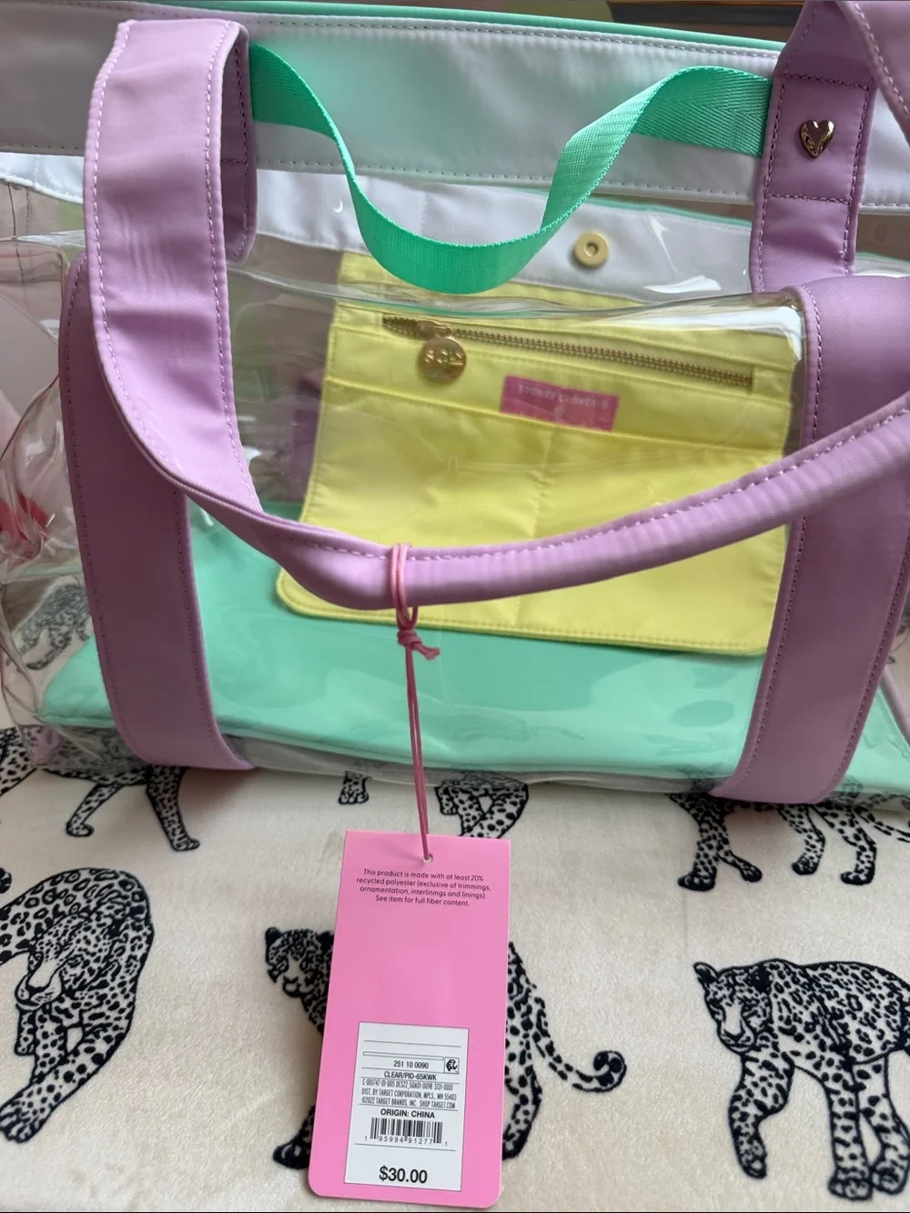 Stoney Clover Lane Clear Tote with Lavender Trim, Mint Base & Yellow Pouch